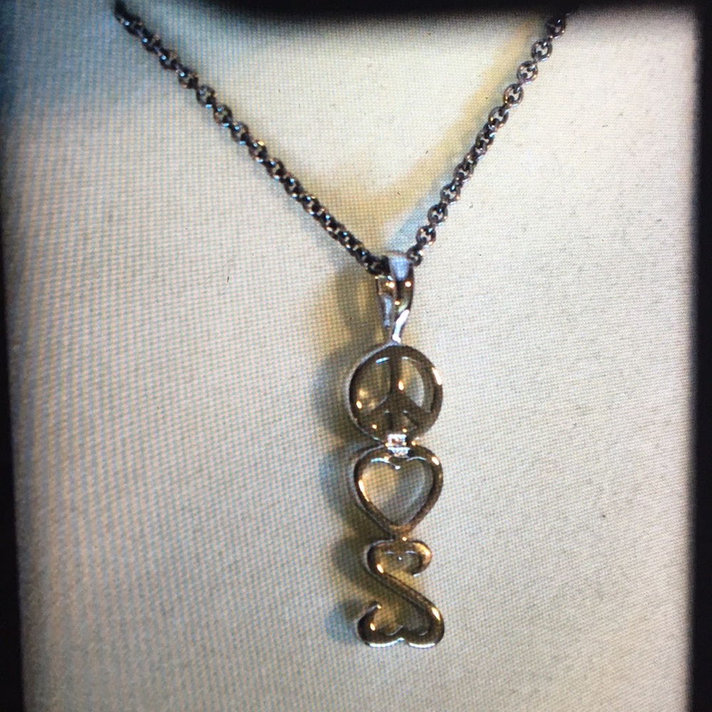 Peace, love, open heart necklace